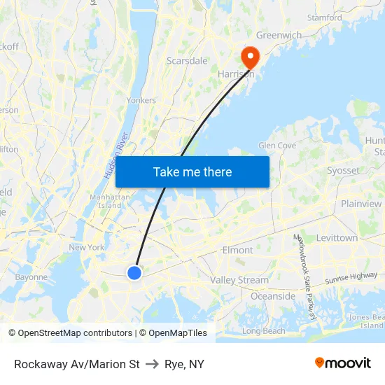 Rockaway Av/Marion St to Rye, NY map