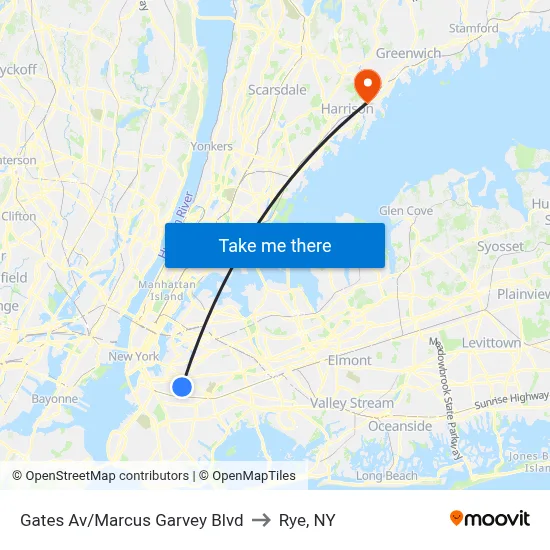 Gates Av/Marcus Garvey Blvd to Rye, NY map