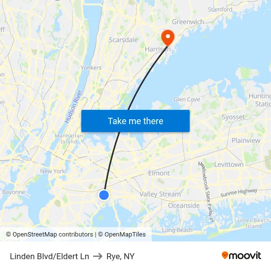 Linden Blvd/Eldert Ln to Rye, NY map