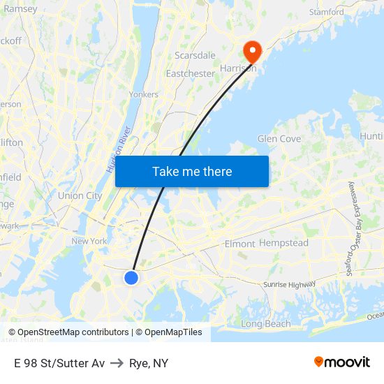 E 98 St/Sutter Av to Rye, NY map