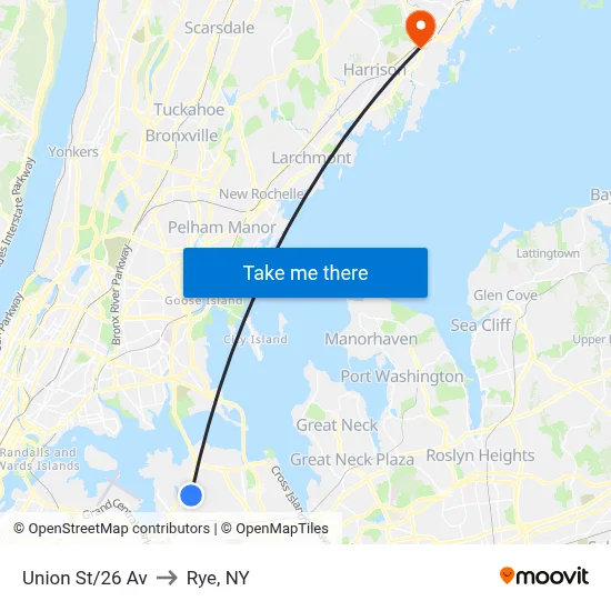 Union St/26 Av to Rye, NY map