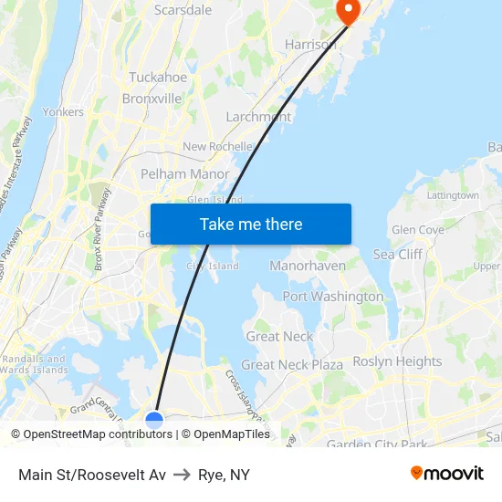 Main St/Roosevelt Av to Rye, NY map