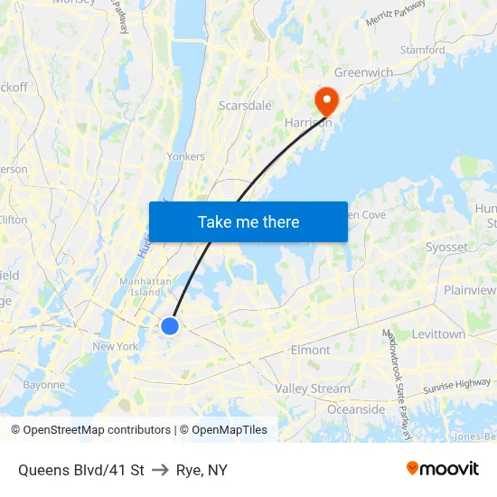 Queens Blvd/41 St to Rye, NY map