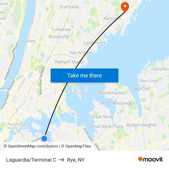 Laguardia/Terminal C to Rye, NY map