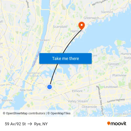 59 Av/92 St to Rye, NY map