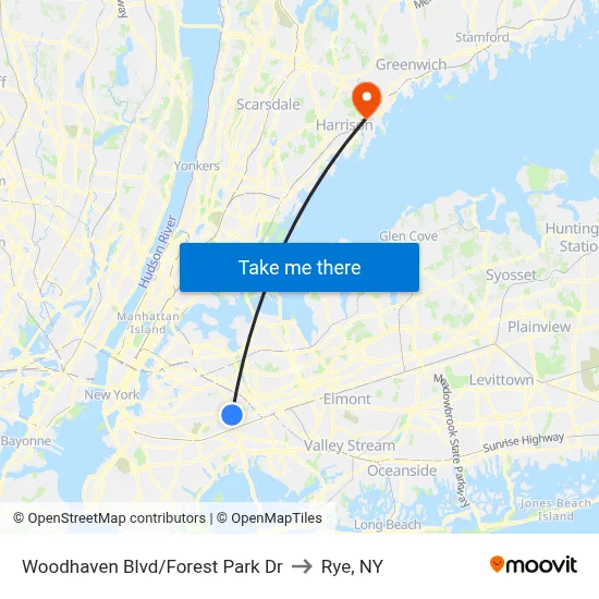 Woodhaven Blvd/Forest Park Dr to Rye, NY map