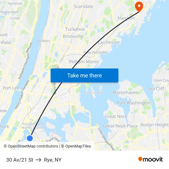 30 Av/21 St to Rye, NY map