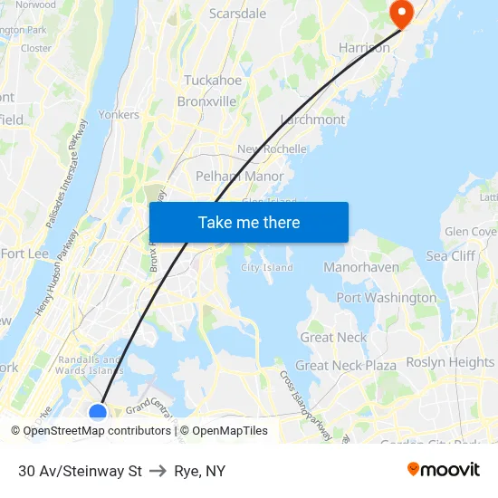 30 Av/Steinway St to Rye, NY map