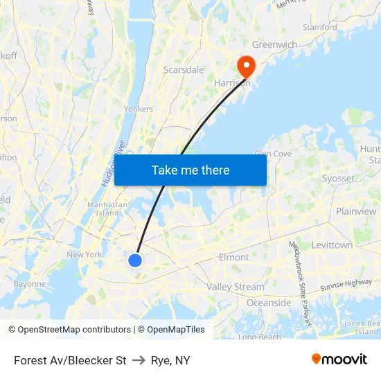 Forest Av/Bleecker St to Rye, NY map