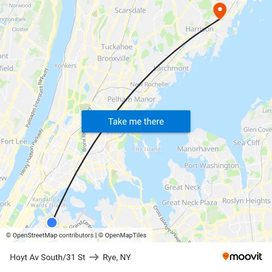 Hoyt Av South/31 St to Rye, NY map