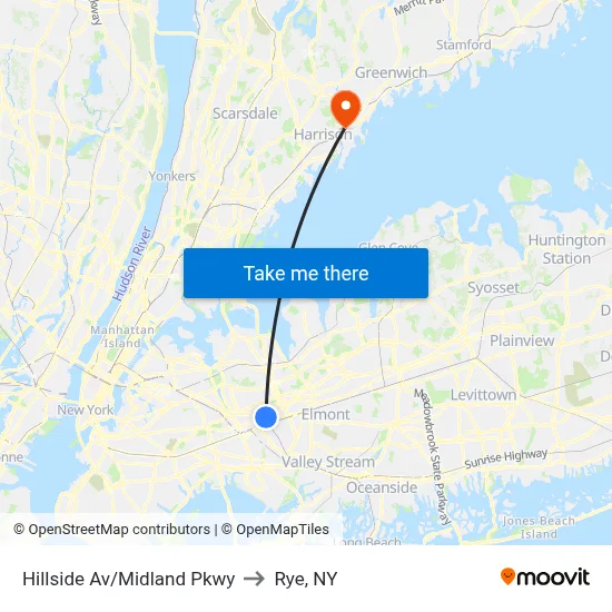 Hillside Av/Midland Pkwy to Rye, NY map