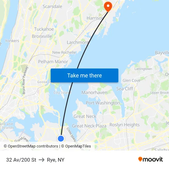 32 Av/200 St to Rye, NY map