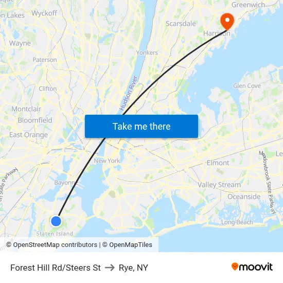 Forest Hill Rd/Steers  St to Rye, NY map