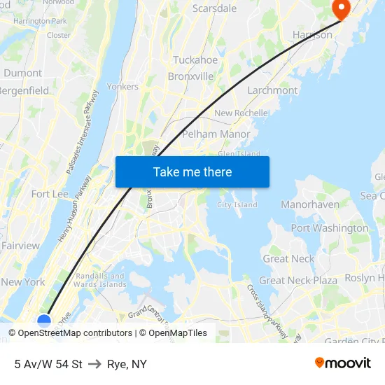 5 Av/W 54 St to Rye, NY map