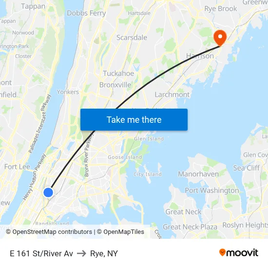 E 161 St/River Av to Rye, NY map