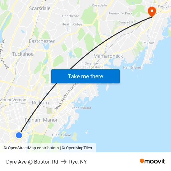 Dyre Ave @ Boston Rd to Rye, NY map