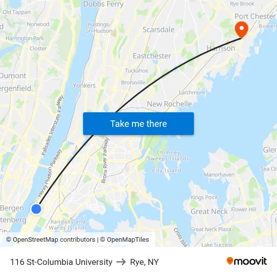 116 St-Columbia University to Rye, NY map