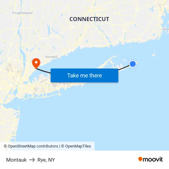 Montauk to Rye, NY map