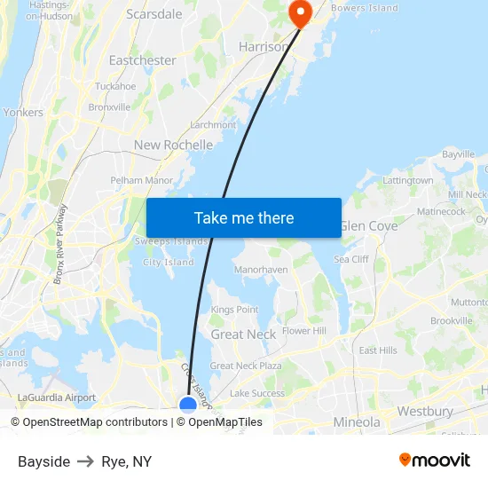 Bayside to Rye, NY map