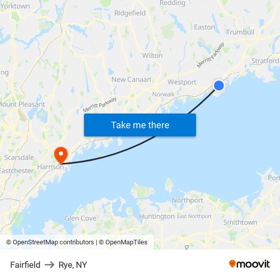 Fairfield to Rye, NY map