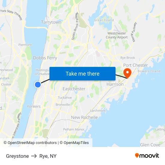 Greystone to Rye, NY map