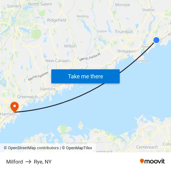 Milford to Rye, NY map