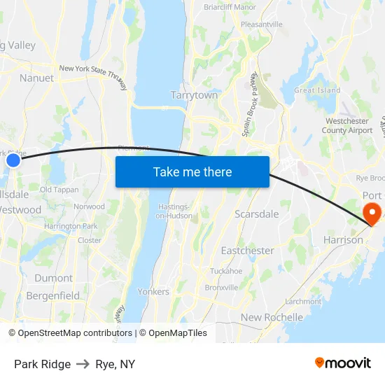 Park Ridge to Rye, NY map