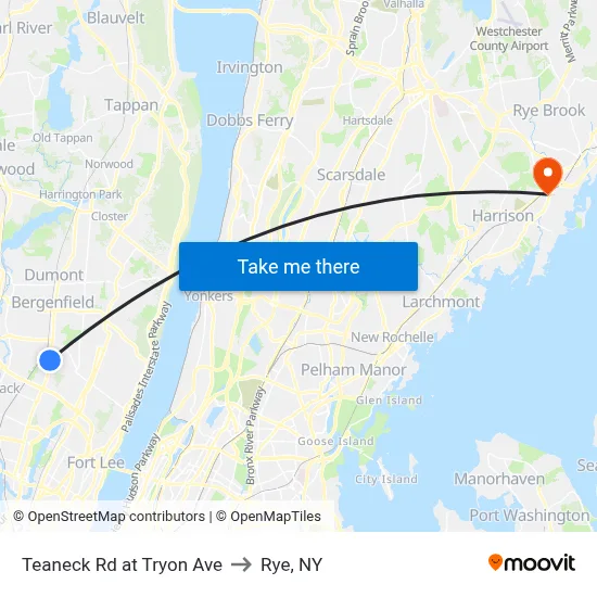 Teaneck Rd at Tryon Ave to Rye, NY map