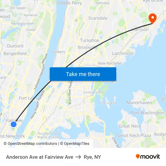 Anderson Ave at Fairview Ave to Rye, NY map