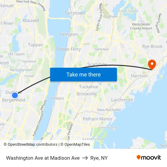 Washington Ave at Madison Ave to Rye, NY map