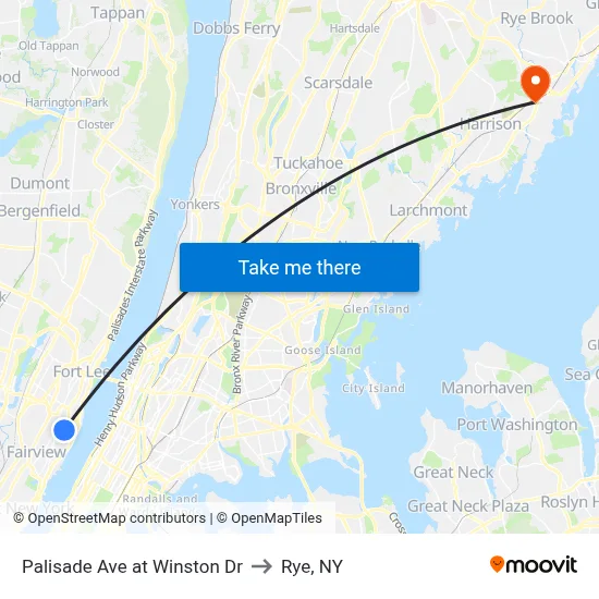 Palisade Ave at Winston Dr to Rye, NY map
