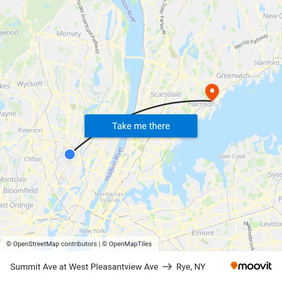 Summit Ave at West Pleasantview Ave to Rye, NY map