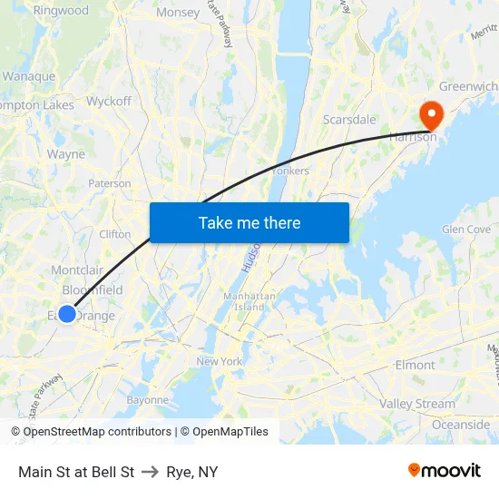 Main St at Bell St to Rye, NY map