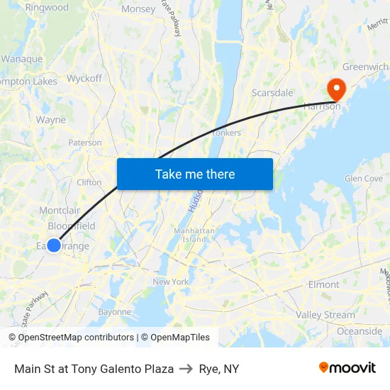 Main St at Tony Galento Plaza to Rye, NY map