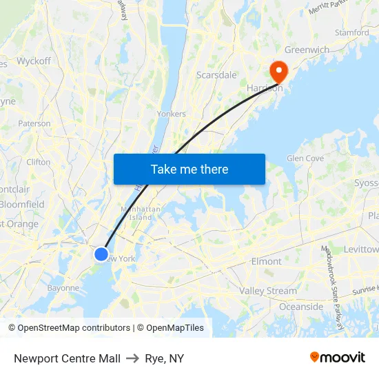 Newport Centre Mall to Rye, NY map