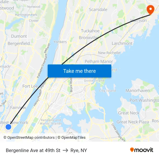 Bergenline Ave at 49th St to Rye, NY map