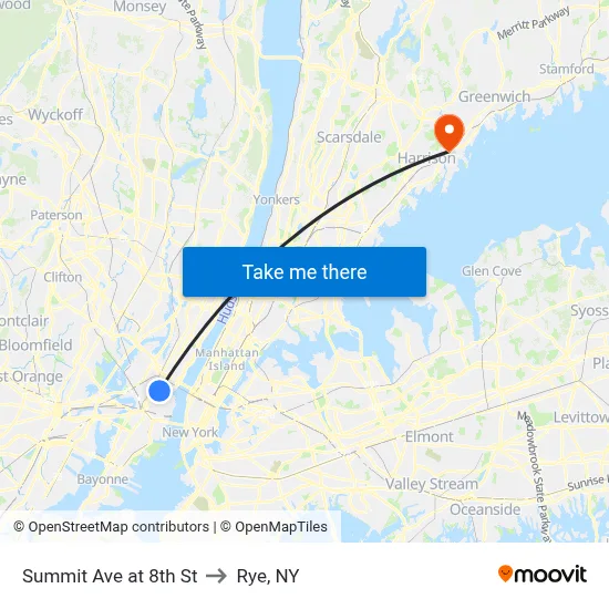 Summit Ave at 8th St to Rye, NY map