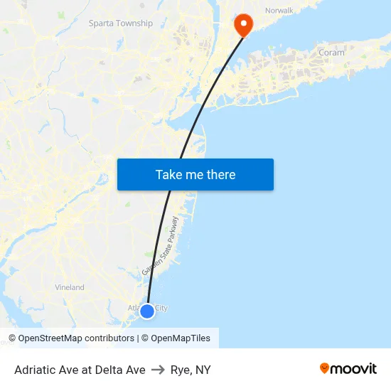 Adriatic Ave at Delta Ave to Rye, NY map