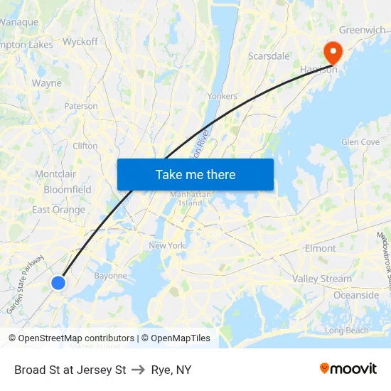 Broad St at Jersey St to Rye, NY map