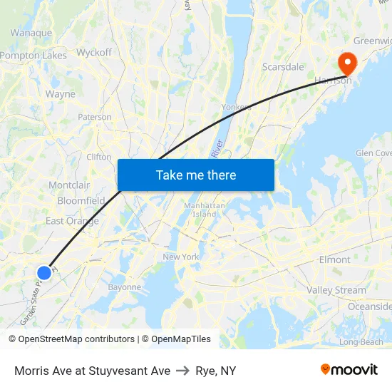 Morris Ave at Stuyvesant Ave to Rye, NY map