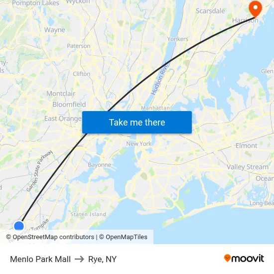 Menlo Park Mall to Rye, NY map