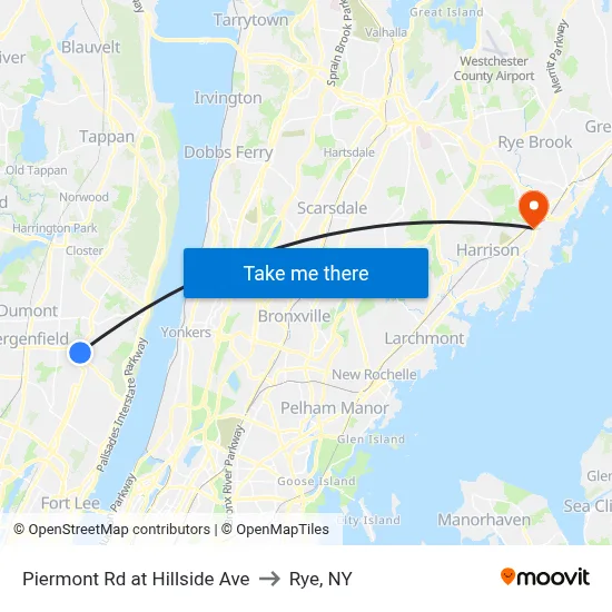 Piermont Rd at Hillside Ave to Rye, NY map