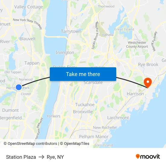 Station Plaza to Rye, NY map