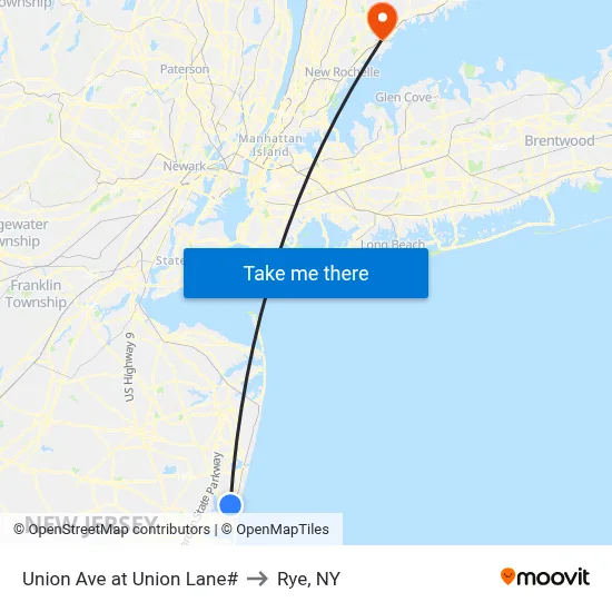 Union Ave at Union Lane# to Rye, NY map