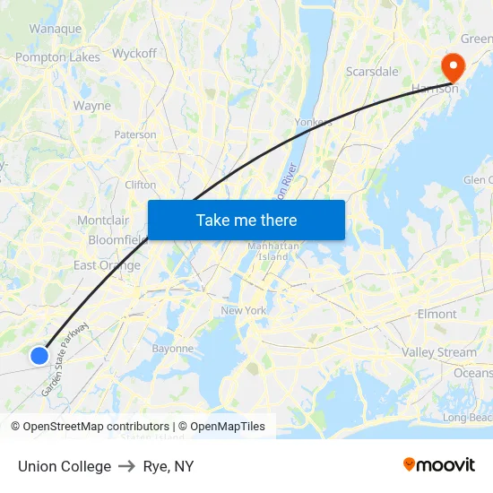 Union College to Rye, NY map