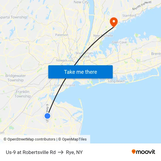Us-9 at Robertsville Rd to Rye, NY map