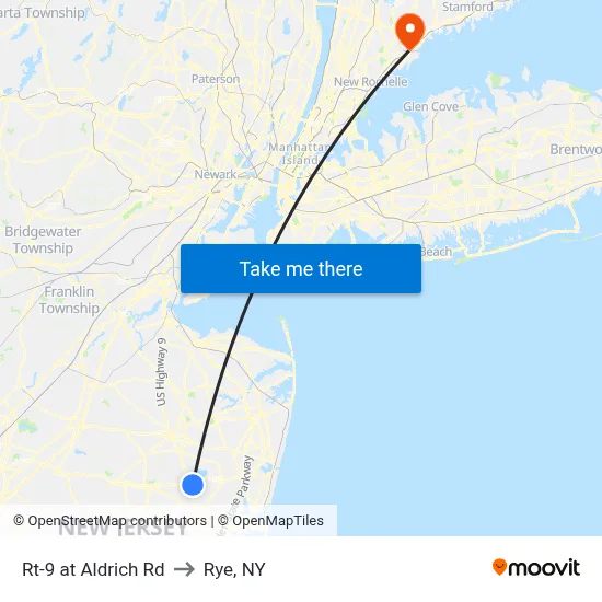 Rt-9 at Aldrich Rd to Rye, NY map