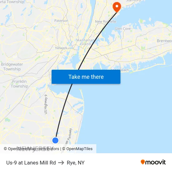 Us-9 at Lanes Mill Rd to Rye, NY map