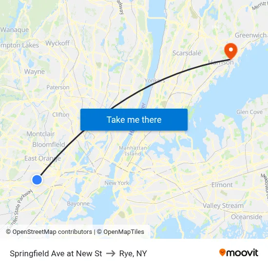 Springfield Ave at New St to Rye, NY map