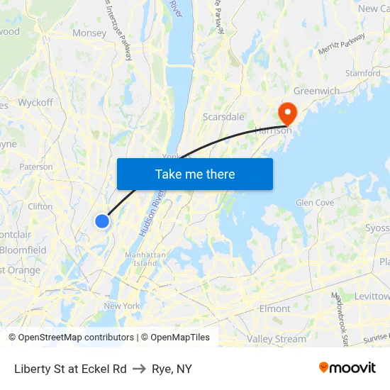 Liberty St at Eckel Rd to Rye, NY map